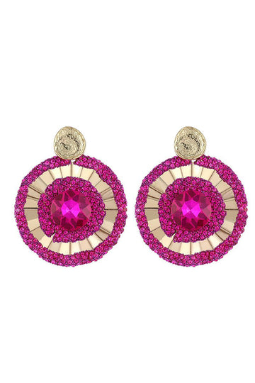 Legering Rhinestones Fuchsia runde øredobber